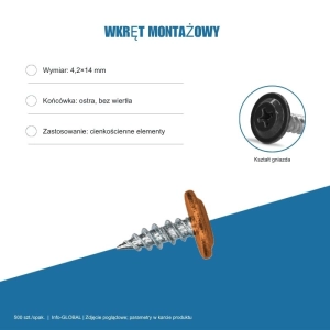 Wkręt montażowy Info-GLOBAL MC 4,2×14 mm, kolory RAL, 500 szt.